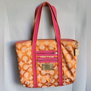 Coach Poppy Persimmon & Magenta Tote Bag – Rare Colorway, Op Art Print